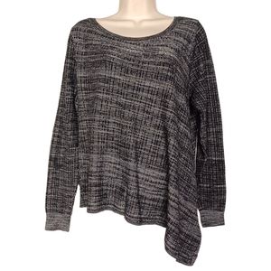 WORTHINGTON Gray Black Marled Print Asymmetrical Hem Long Sleeve Knit Top M